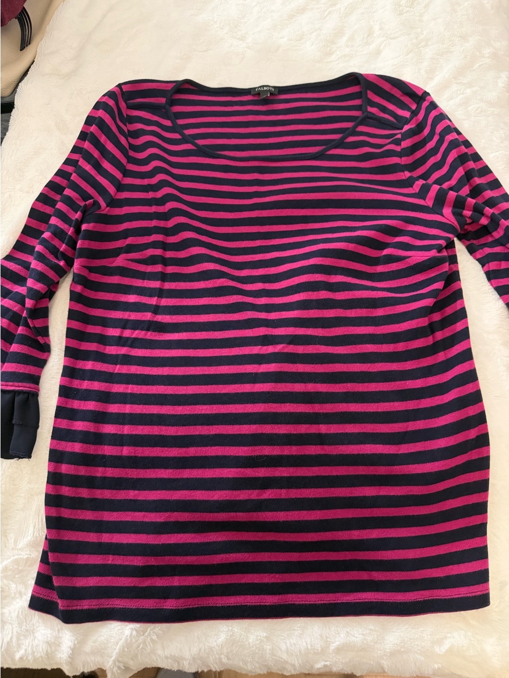 Talbots Striped Scoop Neck Top in Hot Pink and Black SZ L